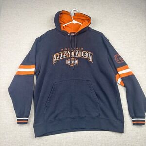 Harley-Davidson Mens Black Orange Embroidered Logo Hoodie Coos Bay Oregon XL